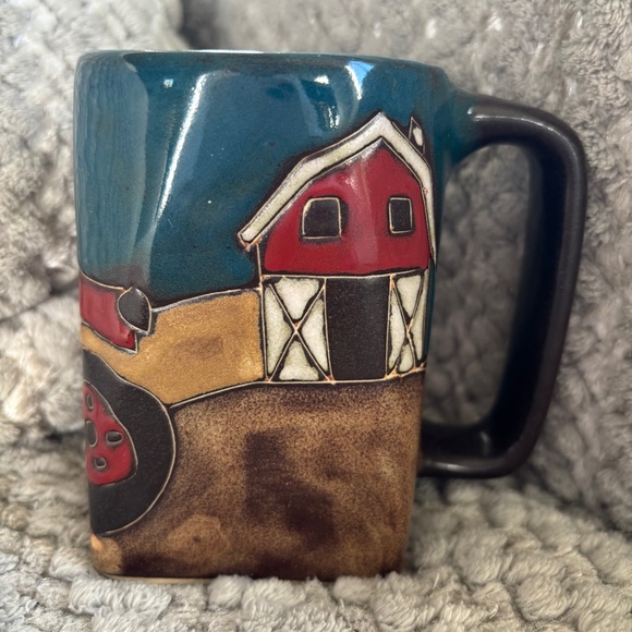 Mara Mug Tractor Red Barn Barnyard Vintage Square Bottom Round Top Solid Heavy - Picture 1 of 6